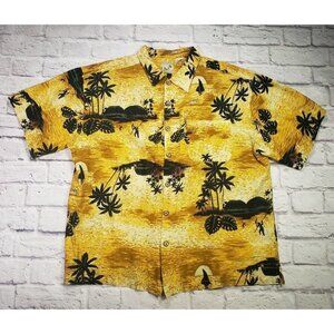 Colo Wear Means Size Large Yellow Black Hawaiian Short-Sleeve Button Front Shirt